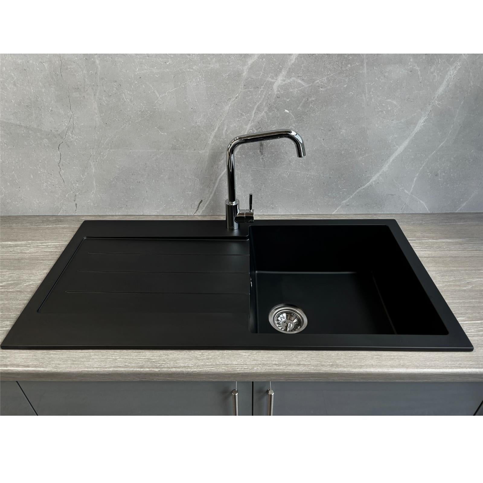 Liquida ELL10BL 1.0 Bowl Comite Reversible Inset Black Kitchen Sink With Waste